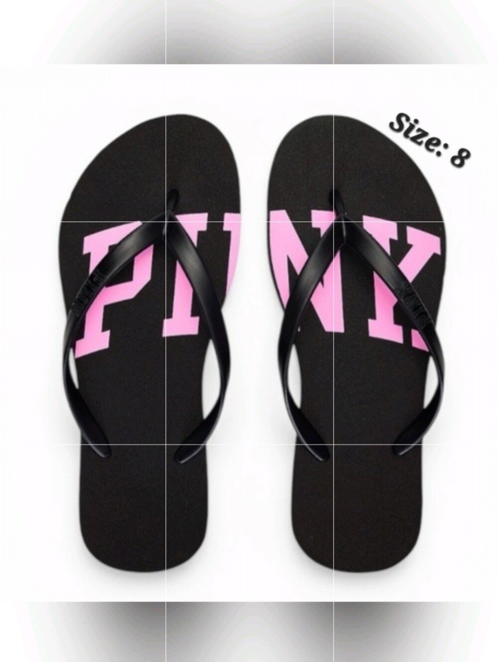 NWT Victoria's Secret PINK Black Pink Logo Flip Flops Sandals Size 8